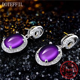 Fashion- Purple Crystal Ear Studs Female Luxury Charm 100% Sterling Silver Stud Earrings Fashion Women's Jewelry