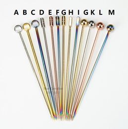 Stainless Steel Gold Plated Color Titanium Fruit Pin Fruit Pick Cocktail Pick Fruit Fork Wine Drinks Mixing Tool DLH045