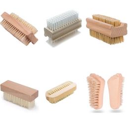 Hot Nail Cleaning Tools Double sided bristle PP nail brush wood massage brush nail brush natural bristle cleaning brushes 6053