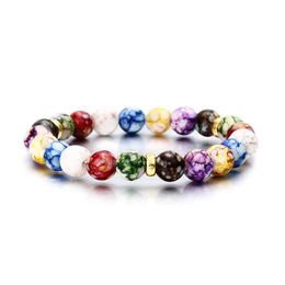 Hot Sales Men &Women Natural Lava Rock Stone Yoga Bracelet Colourful Chakra Beads Bracelets Natural Agate Stone Elastic Energy Bracelet