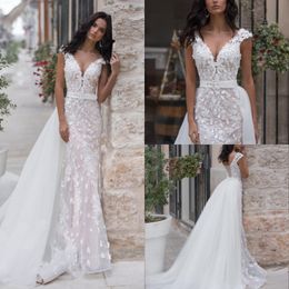 2020 Elegant Mermaid Wedding Dresses Tulle Appliques Sequins Wedding Gowns Sweep Train With Detachable Tarin Vestidos De Novia