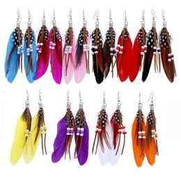 10 Colors Luxurious Bohemian Feather Earrings Female Engagement Hoop Earrings Dangle Wedding Earrings Jewelry Gifts for Women