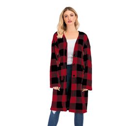 2019 new winter sweater cardigan models in Europe and America hit the Colour plaid long sweater shawl jacket