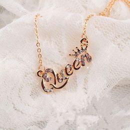 Shining Gold Silver Letter Queen Pendant Necklace Crystal Rhinestone Clavicle Chain Necklaces For Women Lady Designer Jewellery Gift