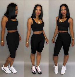 Women's Tracksuits 2pcs Women Sportswear 2019 Solid Colour Sleeveless Vest Tops + shorts Casual Sport Set Apparel