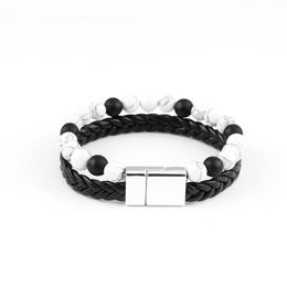 Leather beaded bracelet handmade 2 layer buckle men's temperament charm bracelet daily wear