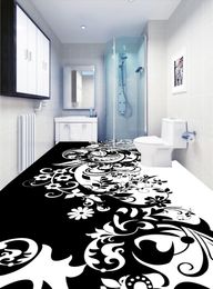 Personalizado 3d mural piso de parede preto e branco padrão bonito impermeável para banheiro 3d assoalho adesivos de parede de vinil cozinha papel de parede
