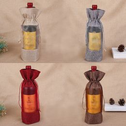 jute bags red Australia - Clear Flax Jute Wine Bag 14x30cm Drawstring Wine Bottle Covers Christmas Gift Bag for Red Wine Champagne Storage Linen Burlap Jewelry Pouch