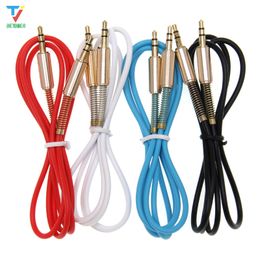 100pcs/lot 3.5mm Jack Stereo 1m/3.3ft Audio Cable Male to Male Aux Cable Wire Cord with 2 side Spring Protective protection Cover