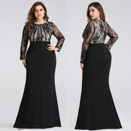 Black Mermaid Lace Mother of the Bride Dresses Sequined Long Sleeves Wedding Guest Dress Floor Length Plus Size Chiffon Formal Gowns