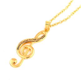 Musical Note Shape Gold Plated Engraved Letter Link Chain Necklace for Men Women