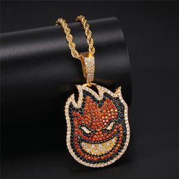 New Trendy Europe and America Fashion Hip Hop Necklace Yellow Gold Plated Full CZ Super Fire Pendant Necklace for Men Women Nice Gift