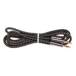 1.5M 3.5mm Male To 3.5 Male Braid Grey head Aux Audio Extension Cable Weaving Audio Cable Car AUX Auxiliary Wire New 500pcs