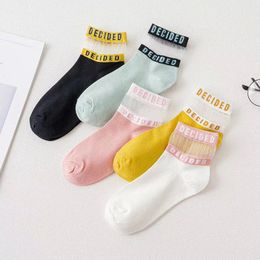 Big Girls Transparent Invisible Socks Card Stockings Fashion Girl Letter Glass Silk Transparent Ankle Sheer Mesh Socks M557