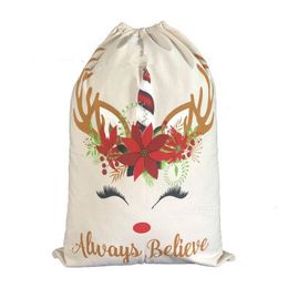 Christmas Gift Bag Cute Drawstring Canvas Unicorn Santa Sack 2 Style Good Quality Christmas Decoration Ornament Santa EEA381