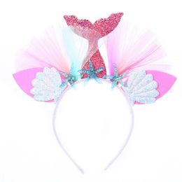 Xmas Party Rainbow Mermaid Headband Princess Mesh Yarn Shell Flower Cat Ear Hairbands Hoop Children Party Fancy Dress Hair Accessories