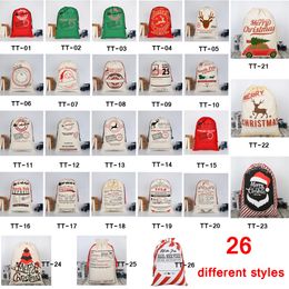 Christmas Gift 50*70cm Organic Heavy Canvas Drawstring Bag With Reindeers Santa Claus Sack Bags for kids