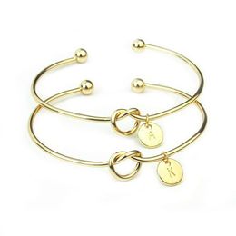 Hot Sale 26 A-Z English Letter Initial Bracelet Silver Gold Letter Charm Bracelet Love Bowknot Wristband Cuffs Women Jewelry