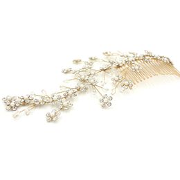 Wholesale-Gold Crystal Bridal Flower Hair Vine Handmade Wedding Comb Accessories Women Jewellery