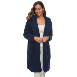 Women Fashion Long Sleeve Faux Fur Shaggy Oversized Coat Jacket Warm Artificial Wool Coat Jacket Lapel Winter Outerwear