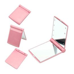 Makeup Mirror 8 LED Light Lamps Cosmetic Compact Pocket Hand Mirror Make Up Under Lights With Bettery LED Makeup Mirro