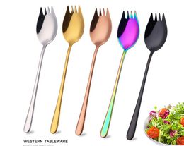50pcs Salad Stainless steel forks 7 Colours ice cream spoons coffee spoon multi function spoon kitchen accessories flatware fruit fork