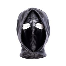 Bondage Full Head Mask Zipper Eye Nostril Open Leather Bondage Hood Cosplay Headgear Fun B901