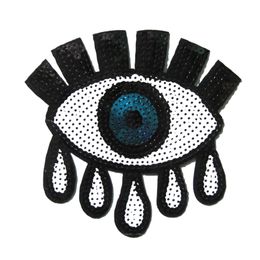 New Fashion Sequins Iron on Patches for Clothing Sew-on Embroidered eye white logo Patch Applique DIY Accessory Free Shipping