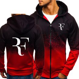 RF Roger Federer Print Sweatshirt Gradient Hoodies Men Spring Autumn Fleece Zipper Jacket Mens Hoodie Harajuku Male Clothing MX191113