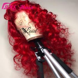 New red color Kinky Curly Wig Guleless full Lace Front synthetic Wigs For Black Women Pre Plucked With Baby Hair