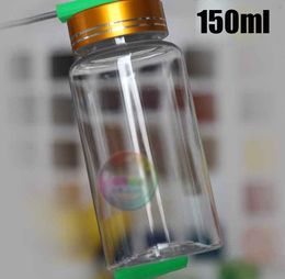 100PCS 150ml Clear PET Bottles, Solid Packing Bottles, Powder Bottle, Plastic Empty Bottles---4 Colours Metal Caps with Self Sticky Seals