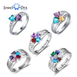 925 Sterling Silver Personalised Mothers Ring with Birthstones Custom Engraved Engagement Promise Silver Rings for Women