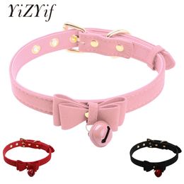 Fashion Bow Tie Neck Choker Collar Necklace with Bell PU Leather Adjustable Choker Collar for Women Girls Halloween cat costume