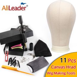 AliLeader Best 11pcs Wig Making Kit Manikin Canvas Wig Dome Head With Stand Spandex Dome Cap Canvas Block Head Mannequin