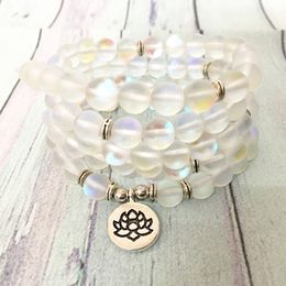 MG0622 Natural Mermaid Crystal Beads 108 Mala Yoga Bracelet 8 mm Gem Stone Women`s Spiritual Necklace Ohm Charm Energy Bracelet
