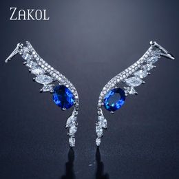 Fashion-e New Arrival Cubic Zirconia Baguette Stones Wings Stud Cuff Ear Earrings Shinning Leaf Women Wedding Earrings FSEP2103