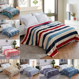 Coral Fleece Flannel Blankets Stripe Throw Sofa Bedroom Blanket Winter Warm Plaid Quilt Kids Adult Nap Blanket