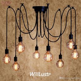 Black White Cable E27 Pendant Light Industrial Hanging Lamp Hotel Office Store Restaurant Booth Spider Suspension Lighting