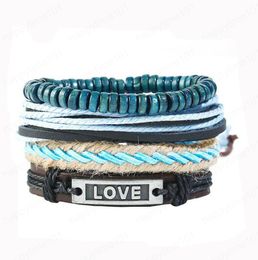 Men's Bracelet 100% genuine leather bracelet love Beading Hemp rope simple and easy adjustable bracelet 4 styles 1 set