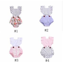 Baby Designer Clothes Rompers Girls Ruffle Sleeve Triangle Jumpsuits Summer Floral Printed Oneises Bodysuit Newborn Climb Clothes B828