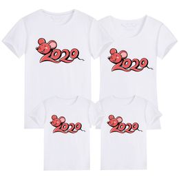 Family Matching Outfits New Year Summer Print T-shirt Mommy Daughter Father Son Clothes Look