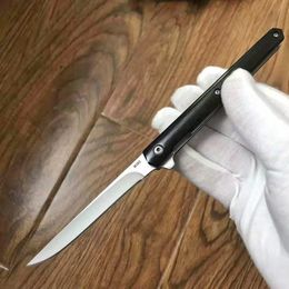 New Ball Bearing Flipper folding Knife D2 Satin Tanto/Drop Point Blade Ebony Handle EDC Pocket Knives Gift Knife