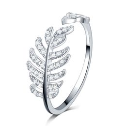 New Arrival leaf Design white gold filled micro pave clear zircon stones Wedding Engagement Copper Rings girls