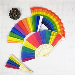 Rainbow Hand Held Fan For Party Decoration Plastic Folding Dance Fan Gift Party Favor DHL SHIp HH9-2294