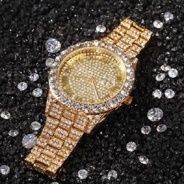 Super sparkling high end hip hop fashion luxury designer full diamonds calendar quartz watches for men women