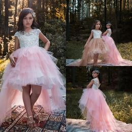 Pink Ball Gown Flower Girl Dresses Jewel Open Back Kids Wear For Weddings Birthday Parties Pageant Girl Dresses