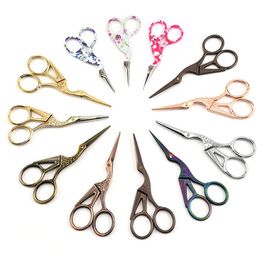 Bird hairdresser Hair Stainless Steel Crane Scissors Clipper Animal Carving Yarn Cross stitch Plated scissors 10 Colors 9.3cm 11.5cm SN815