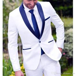2019 One Button Best Man Wedding Groom Tuxedos Suits Navy Blue Shawl Lapel Custom Made Business Suit Custom Made (Jacket+Pants)