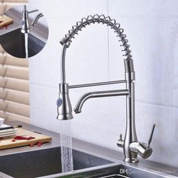 Brushed Nickel Two Spout Spring pure water Spout Kitchen Faucet 3 way Function Filler Kitchen Mixer Taps