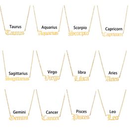 12 constell Necklace gold chains stainless steel Horoscope sign pendant necklaces for women fashion jewelry will and sandy